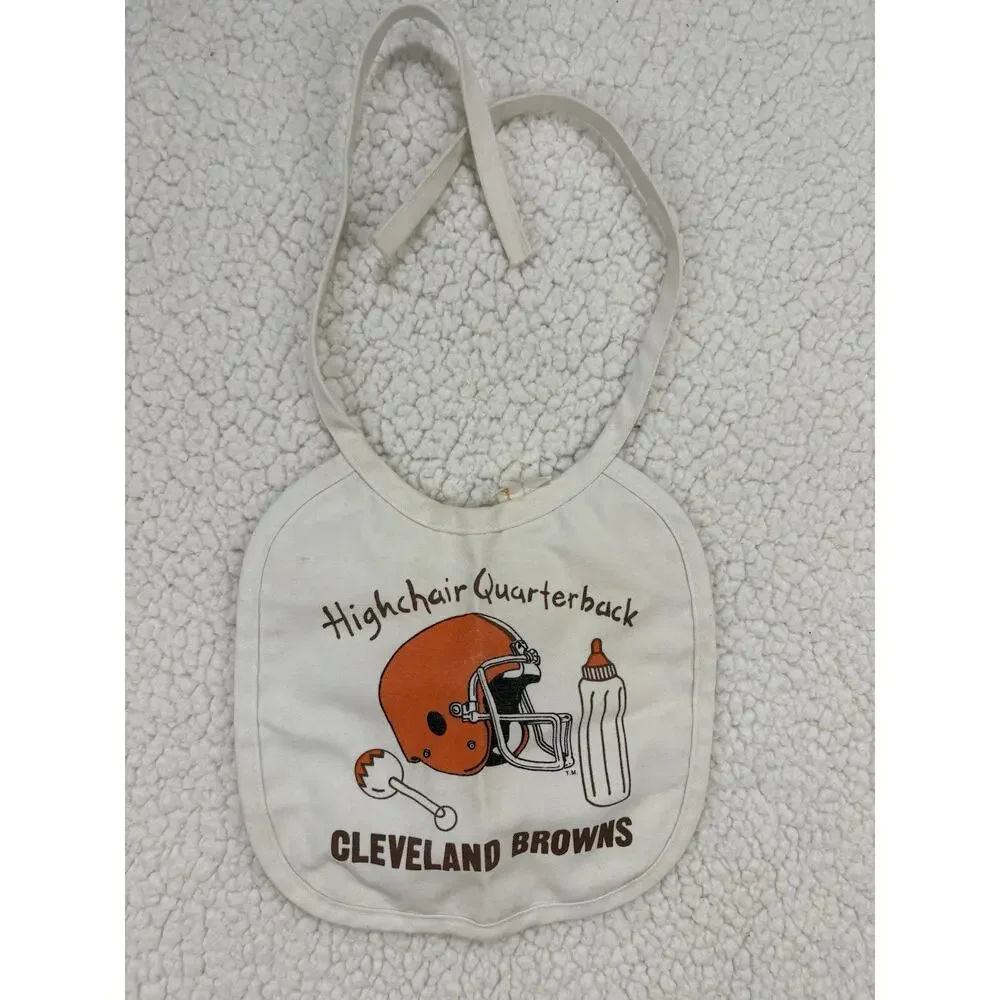 Vintage 80s 90s Cleveland Browns Baby Bib‎ Marilyn Meade Highchair Quarterback